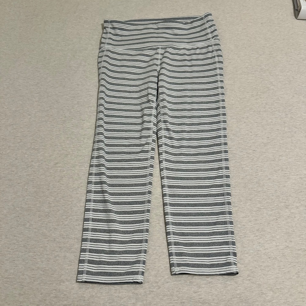 Athleta Womens Grey White Striped High Rise Cropped Leggings Size M‎ Yoga